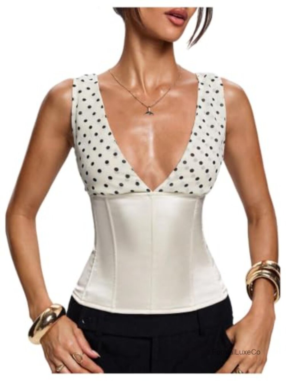 SweatyRocks Polka Dots Backless Satin Bustier Corset Lace Up